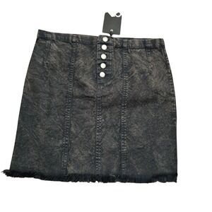 Chaser NWT Women Acid Wash Button Front Denim Mini Skirt Grey Frayed Hem Size M